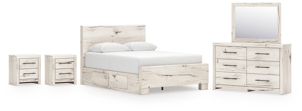 Lawroy Light Natural Queen Panel Bed with Mirrored Dresser and 2 Nightstands from Ashley - Luna Furniture
