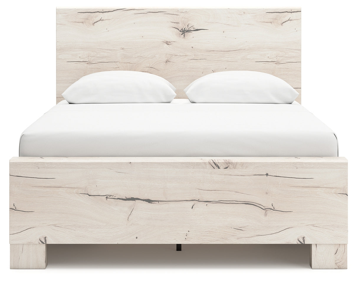 Lawroy Light Natural Queen Panel Bed with Mirrored Dresser and Chest from Ashley - Luna Furniture