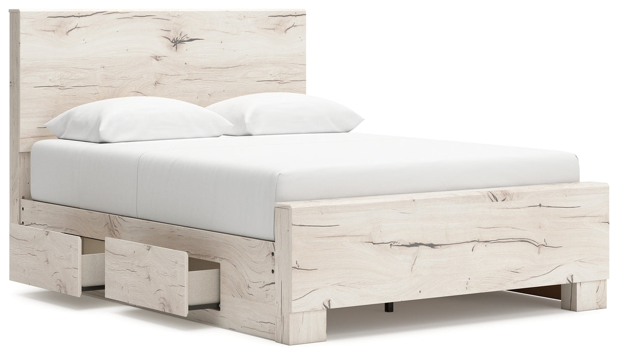 Lawroy Light Natural Queen Panel Bed with Mirrored Dresser and Chest from Ashley - Luna Furniture