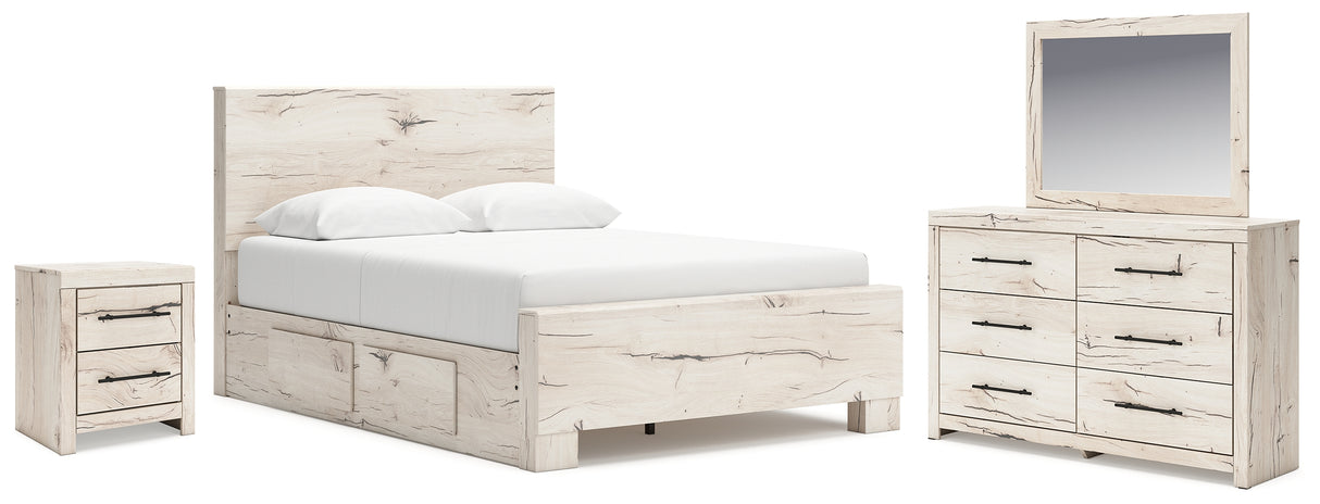 Lawroy Queen Panel Bed with Mirrored Dresser and Nightstand in Light Natural from Ashley - Luna Furniture
