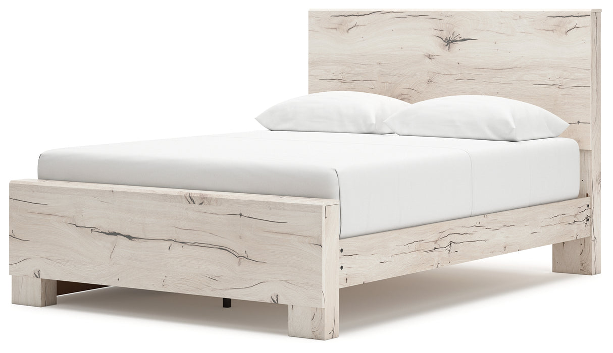 Lawroy Light Natural Queen Panel Bed with Mirrored Dresser, Chest and 2 Nightstands from Ashley - Luna Furniture