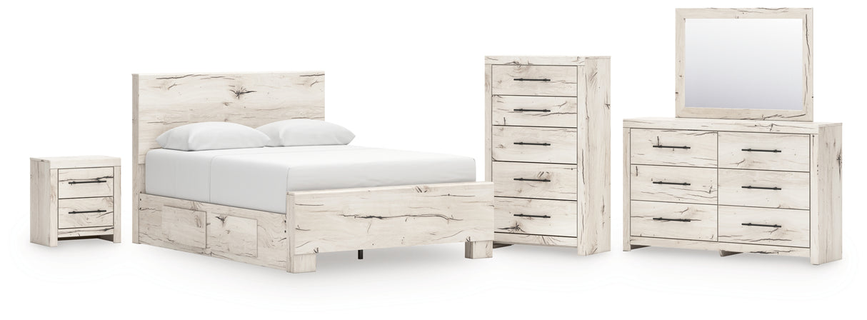 Lawroy Light Natural Queen Panel Bed with Mirrored Dresser, Chest and Nightstand from Ashley - Luna Furniture