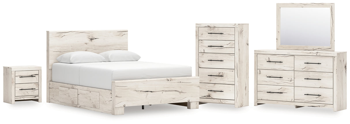 Lawroy Light Natural Queen Panel Bed with Mirrored Dresser, Chest and Nightstand from Ashley - Luna Furniture