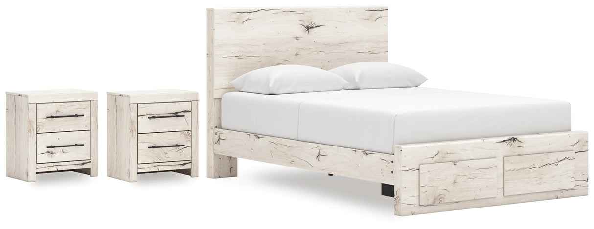 Lawroy Queen Panel Storage Bed with 2 Nightstands in Light Natural from Ashley - Luna Furniture