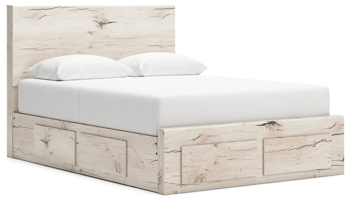 Lawroy Light Natural Queen Panel Storage Bed with Mirrored Dresser and Chest from Ashley Furniture - Luna Furniture