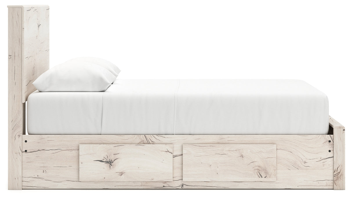 Lawroy Light Natural Queen Panel Storage Bed with Mirrored Dresser and Chest from Ashley Furniture - Luna Furniture