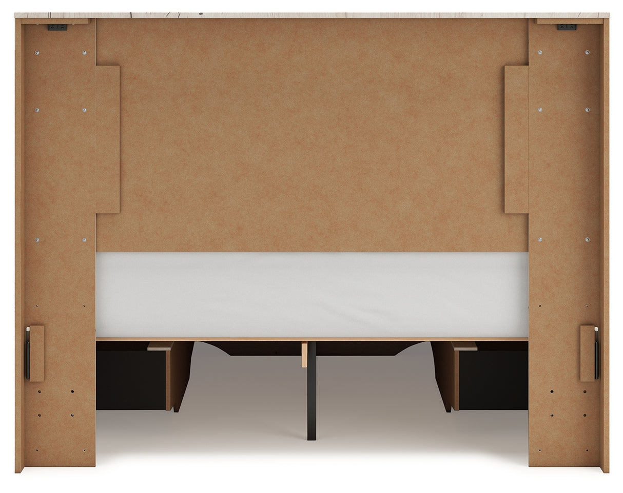 Lawroy Light Natural Queen Panel Storage Bed with Mirrored Dresser and Chest from Ashley Furniture - Luna Furniture