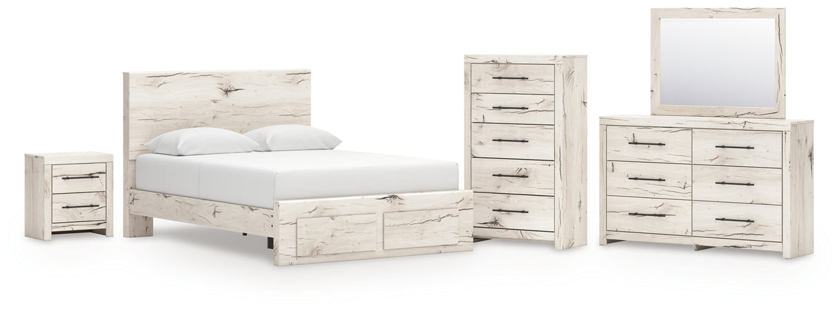 Lawroy Queen Panel Storage Bed with Mirrored Dresser, Chest and Nightstand in Light Natural from Ashley - Luna Furniture