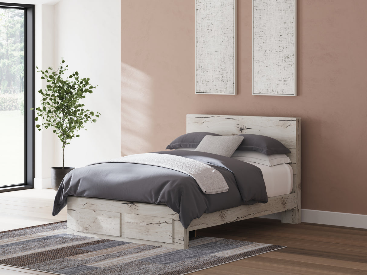 Lawroy Queen Panel Storage Bed with Mirrored Dresser, Chest and Nightstand in Light Natural from Ashley - Luna Furniture