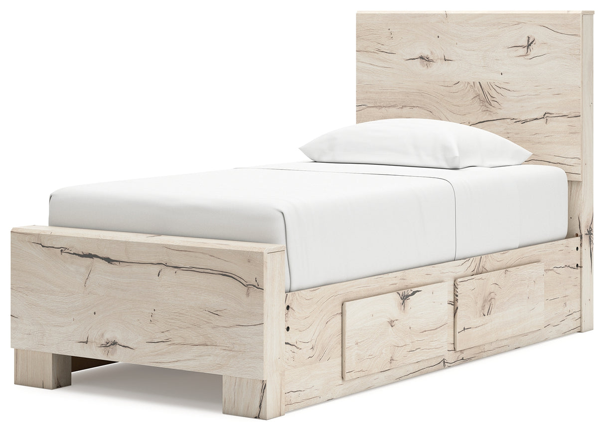 Lawroy Light Natural Twin Panel Bed with Mirrored Dresser, Chest and 2 Nightstands from Ashley - Luna Furniture