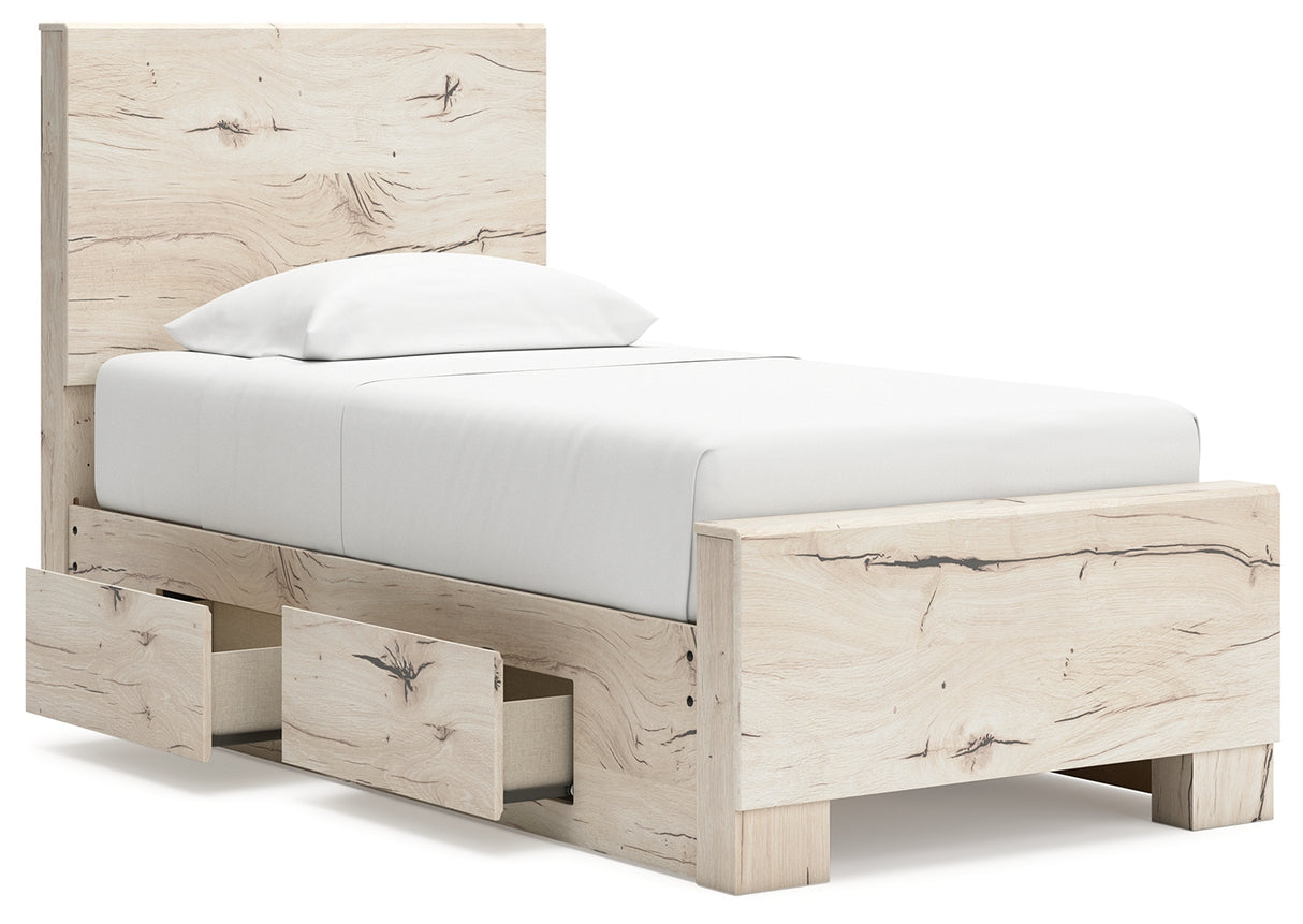 Lawroy Twin Panel Bed with Nightstand in Light Natural from Ashley - Luna Furniture