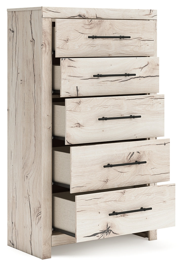 Lawroy Light Natural Twin Panel Bed with Storage with Mirrored Dresser and Chest from Ashley Furniture - Luna Furniture