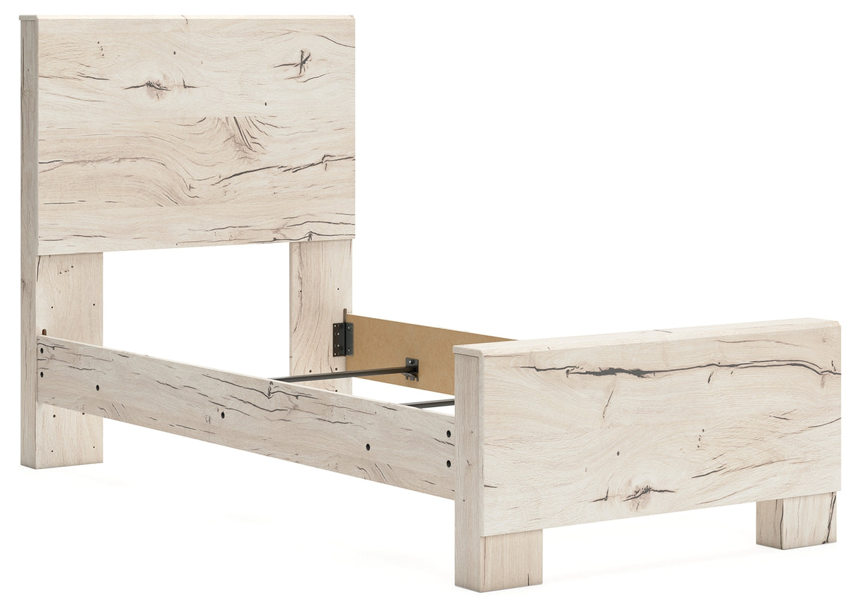 Lawroy Light Natural Twin Panel Bed with Storage with Mirrored Dresser and Chest from Ashley Furniture - Luna Furniture