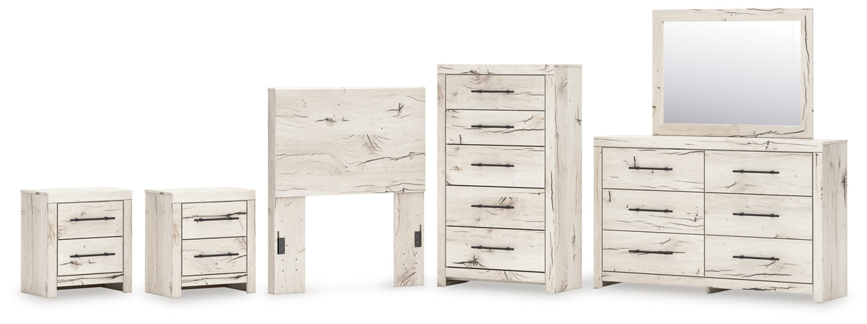 Lawroy Twin Panel Headboard with Mirrored Dresser, Chest and 2 Nightstands in Light Natural from Ashley - Luna Furniture