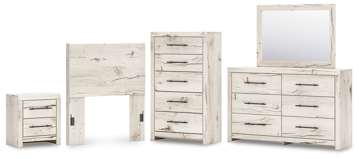 Lawroy Twin Panel Headboard with Mirrored Dresser, Chest and Nightstand in Light Natural from Ashley - Luna Furniture