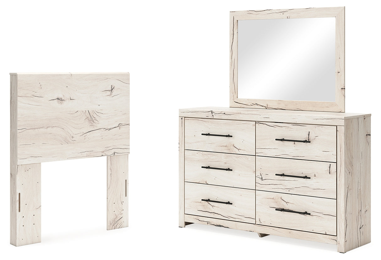 Lawroy Twin Panel Headboard with Mirrored Dresser in Light Natural from Ashley - Luna Furniture