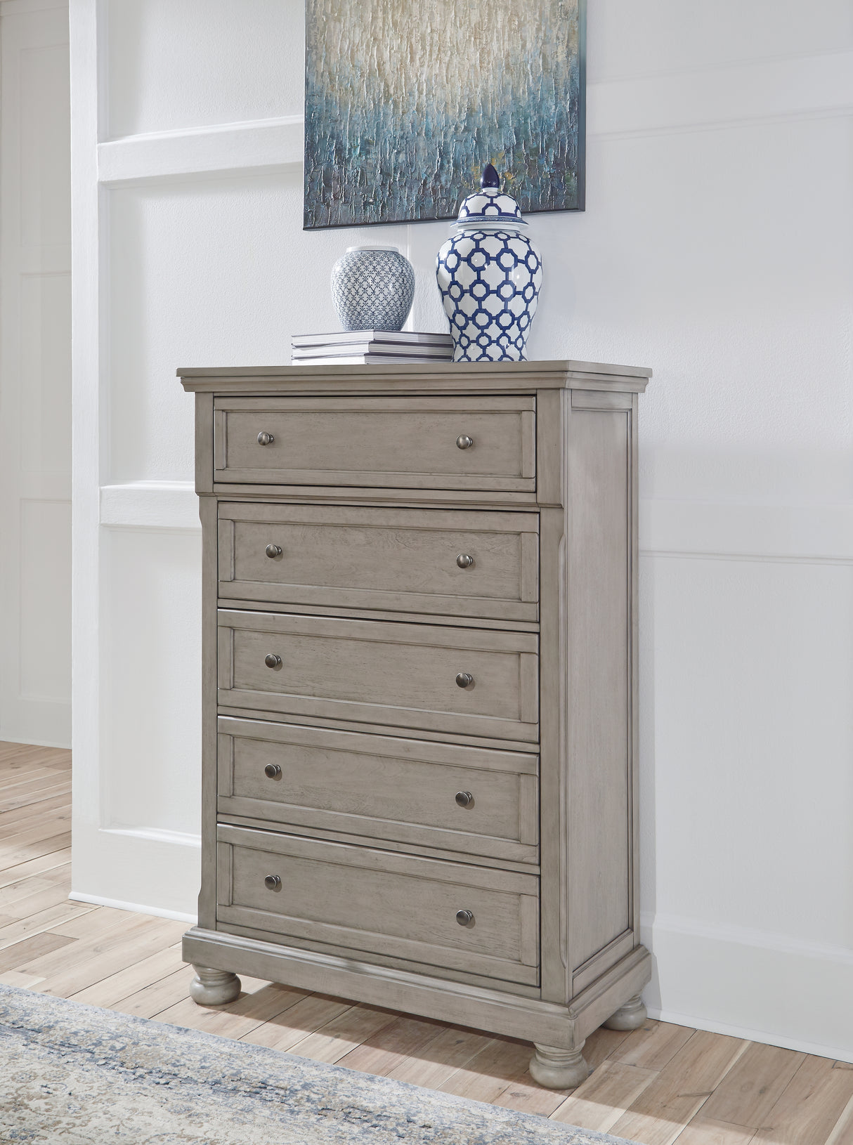 Lettner Light Gray California King Panel Bed, Dresser, Chest and 2 Nightstands from Ashley - Luna Furniture
