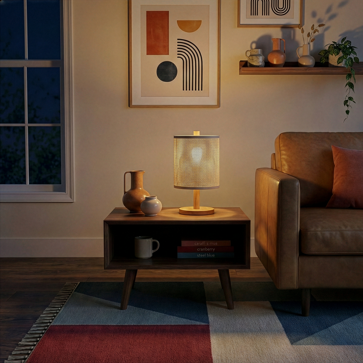 Levio Table Lamp, Natural Oak Wooden Base with Linen Shade from Ashcroft Furniture - Luna Furniture