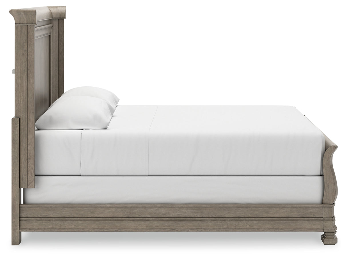 Lexorne California King Sleigh Bed with Mirrored Dresser and 2 Nightstands in Gray from Ashley - Luna Furniture