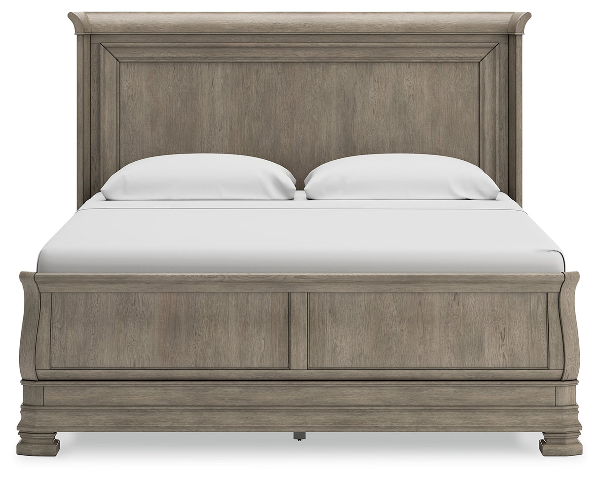Lexorne California King Sleigh Bed with Mirrored Dresser and Nightstand in Gray from Ashley - Luna Furniture