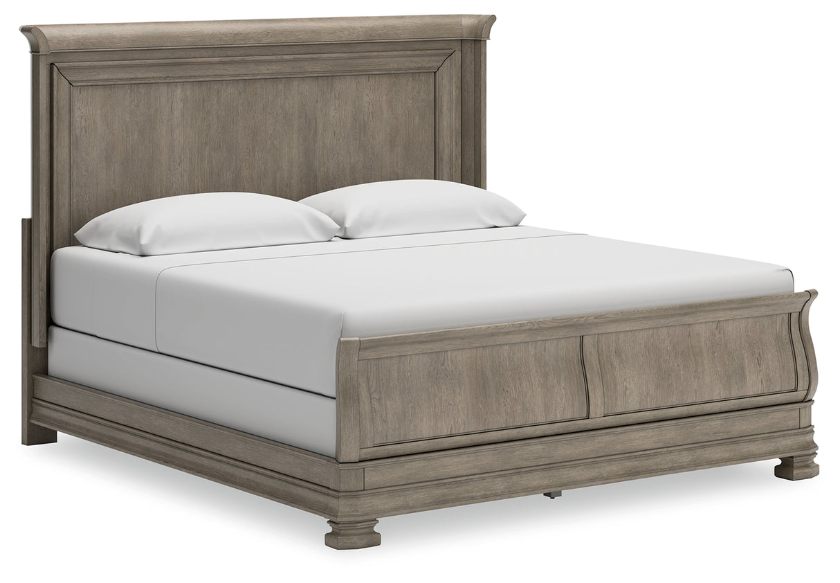 Lexorne California King Sleigh Bed with Mirrored Dresser and Nightstand in Gray from Ashley - Luna Furniture