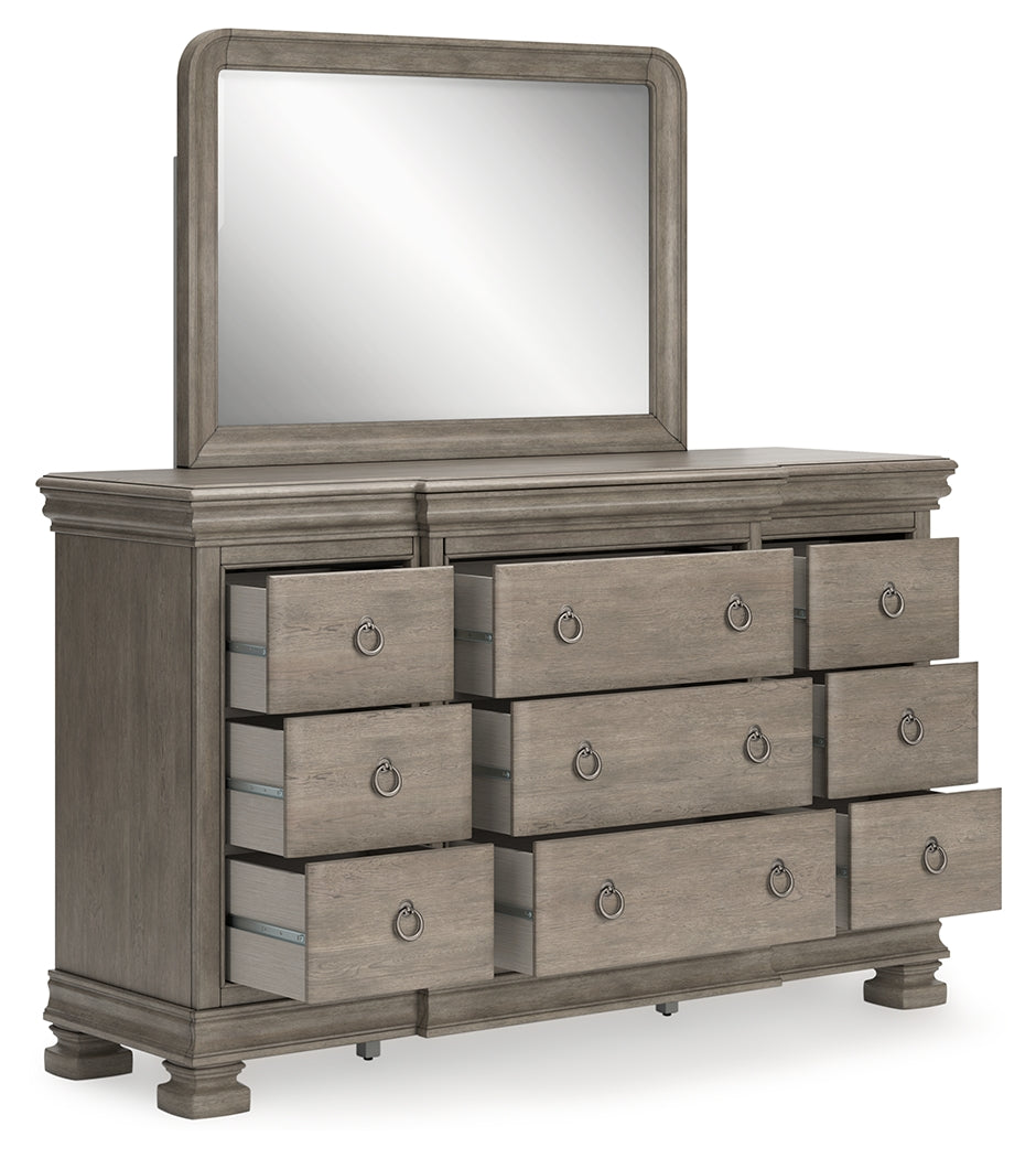 Lexorne California King Sleigh Bed with Mirrored Dresser in Gray from Ashley - Luna Furniture