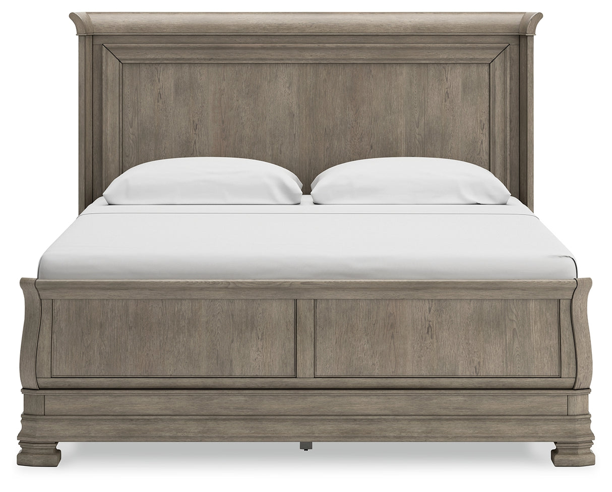 Lexorne King Sleigh Bed with Mirrored Dresser and 2 Nightstands in Gray from Ashley - Luna Furniture