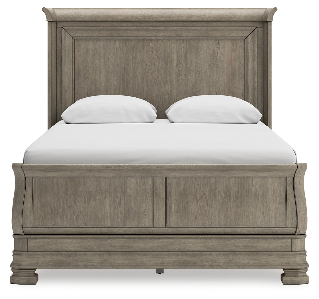 Lexorne Queen Sleigh Bed with Mirrored Dresser and 2 Nightstands in Gray from Ashley - Luna Furniture