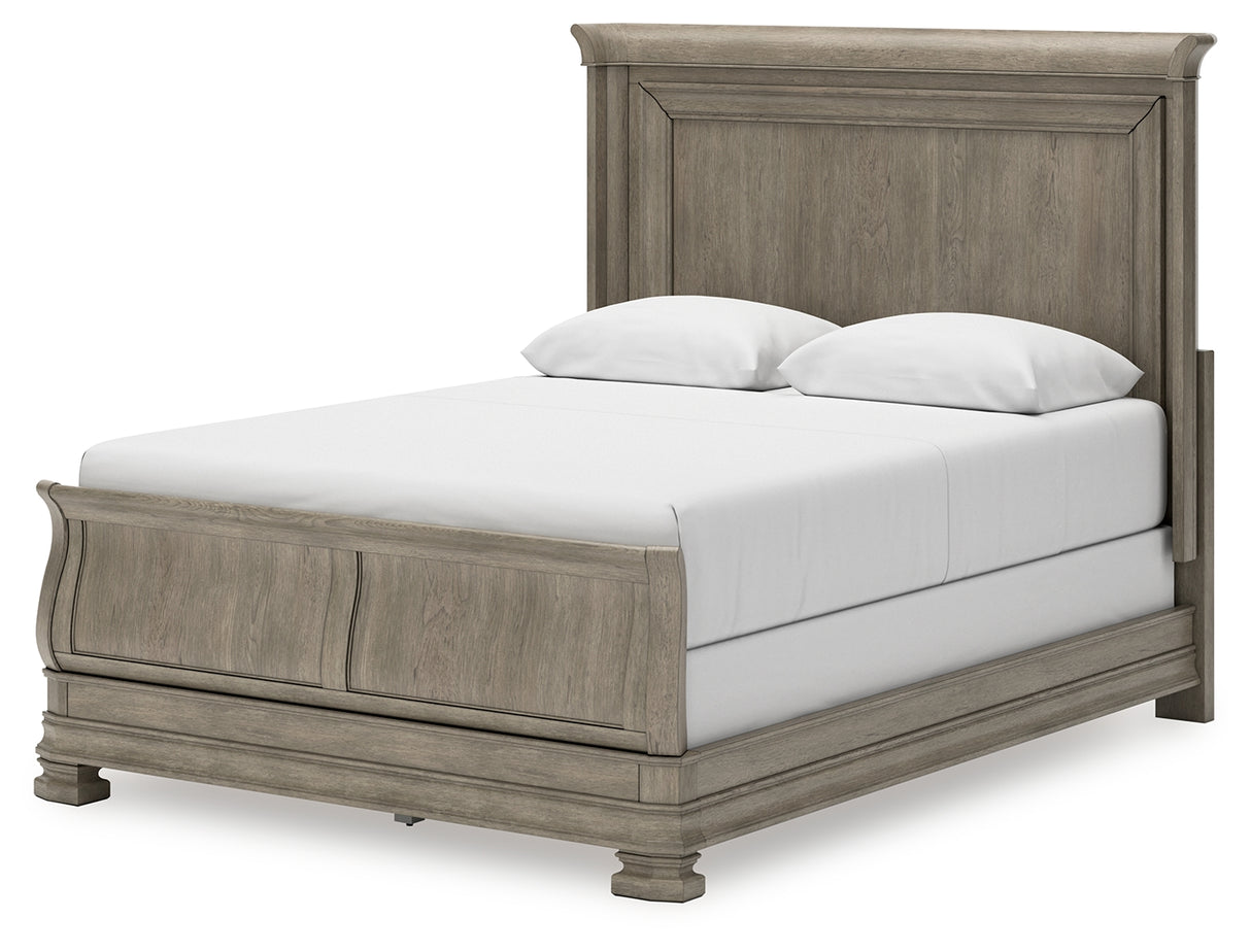 Lexorne Queen Sleigh Bed with Mirrored Dresser and 2 Nightstands in Gray from Ashley - Luna Furniture