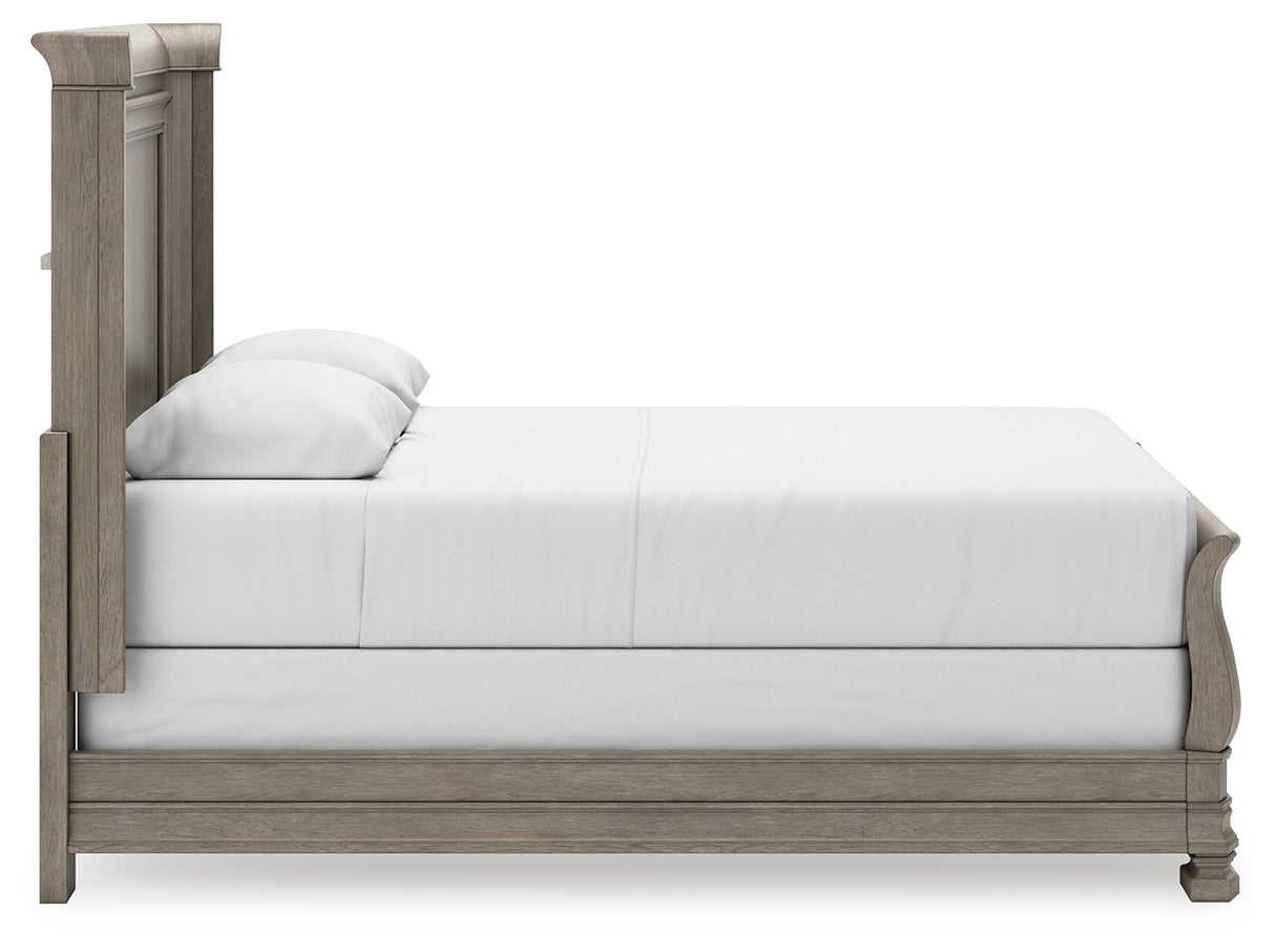 Lexorne Queen Sleigh Bed with Mirrored Dresser and 2 Nightstands in Gray from Ashley - Luna Furniture