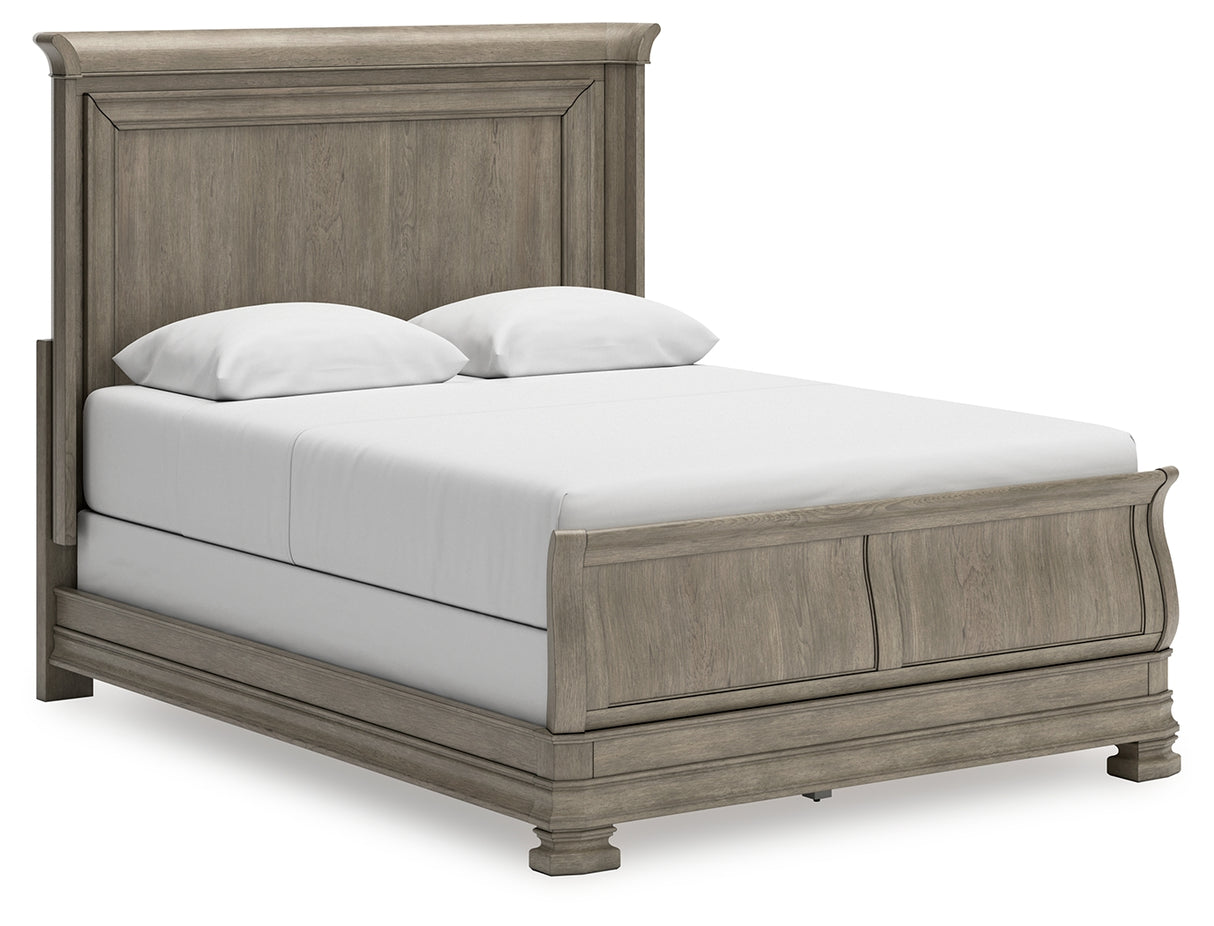 Lexorne Queen Sleigh Bed with Mirrored Dresser and 2 Nightstands in Gray from Ashley - Luna Furniture