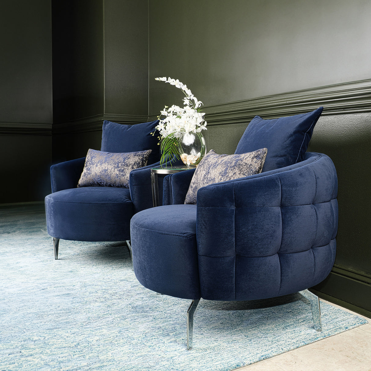 Celine Silver Chair Indigo Silver from Michael Amini - Luna Furniture