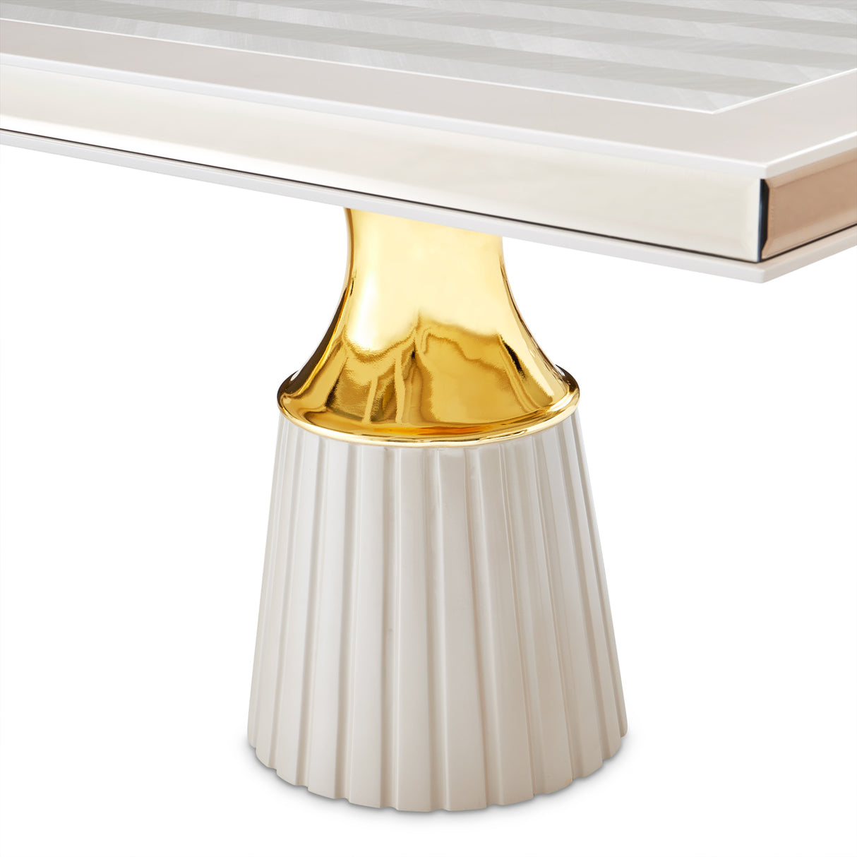 Carmela Shimmer Ivory Pedestal Dining Table from Michael Amini - Luna Furniture