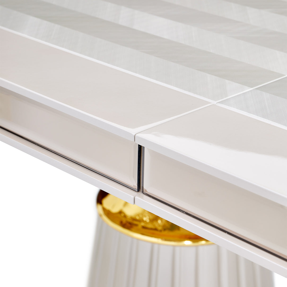 Carmela Shimmer Ivory Pedestal Dining Table from Michael Amini - Luna Furniture