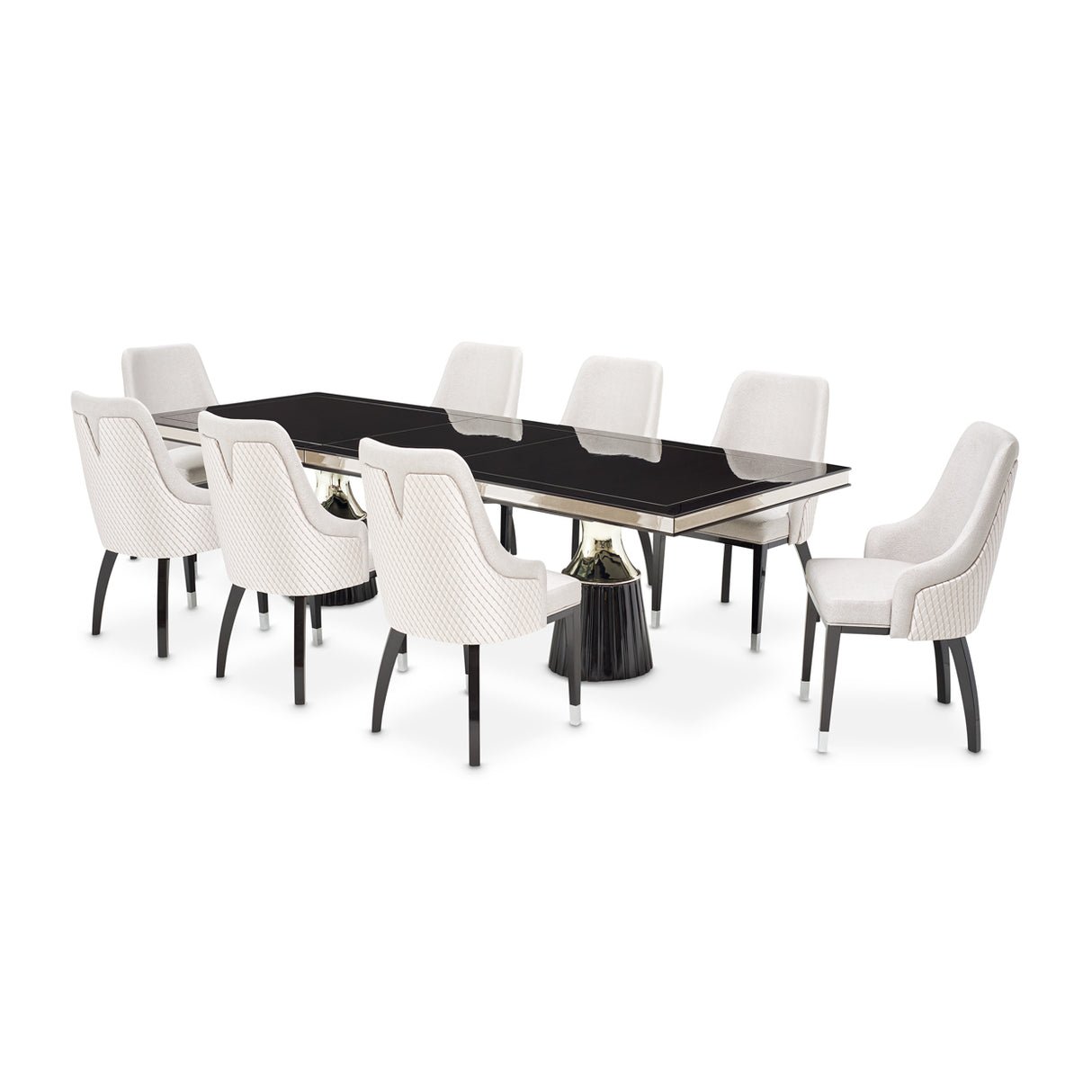 Carmela Glossy Charcoal Sand Pedestal Dining Table from Michael Amini - Luna Furniture