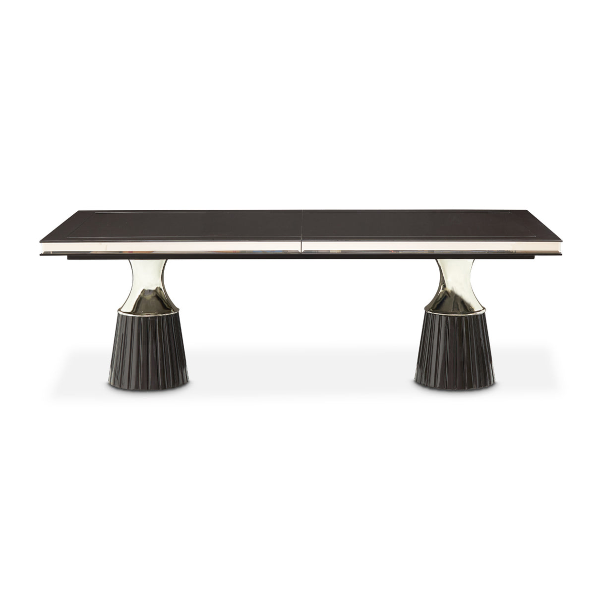 Carmela Glossy Charcoal Sand Pedestal Dining Table from Michael Amini - Luna Furniture