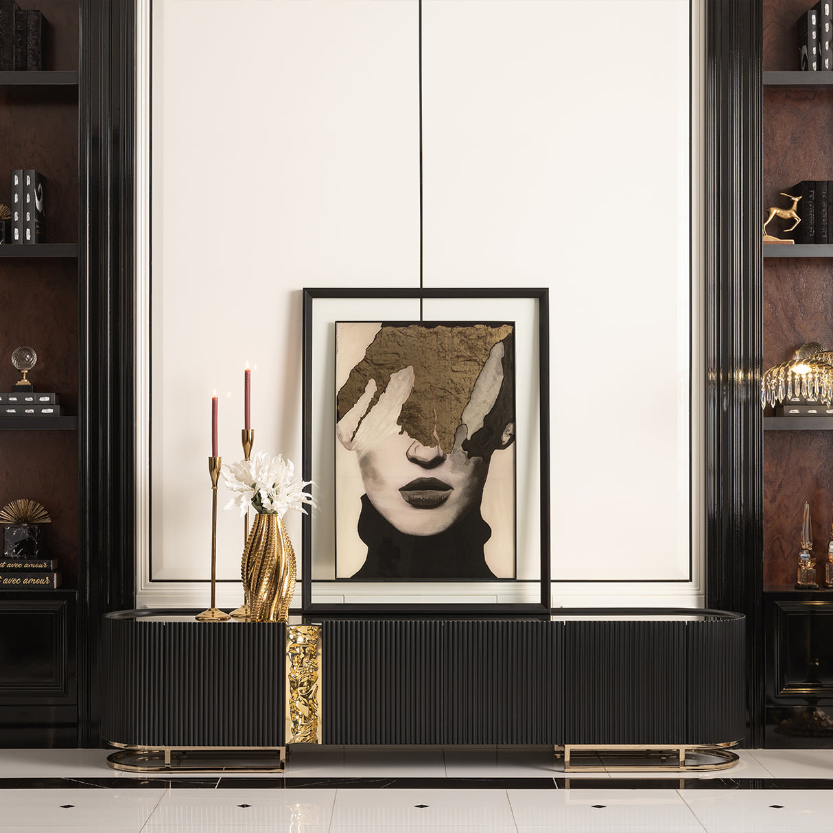 Lisbon Silken Matte Black Media Cabinet from Michael Amini - Luna Furniture
