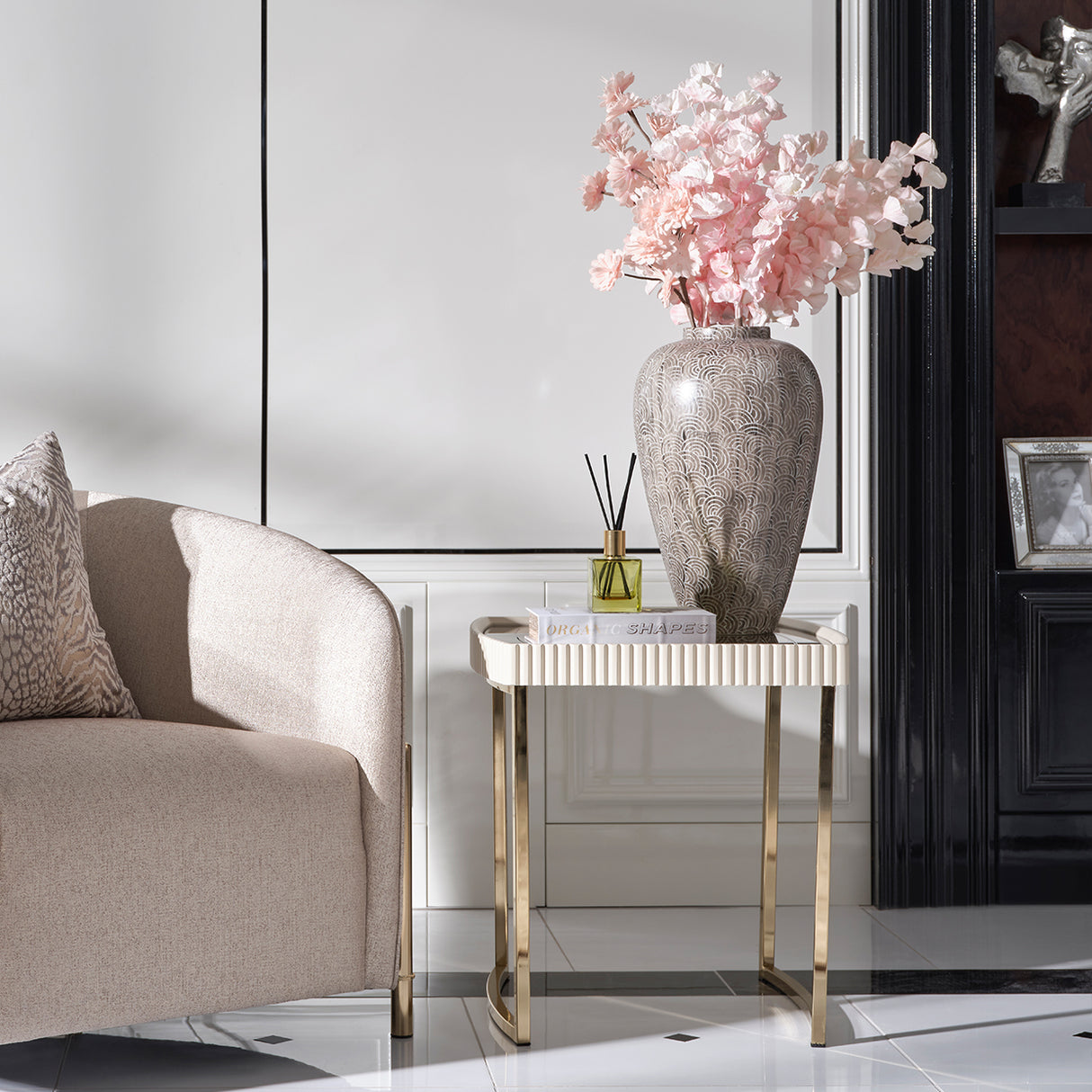 Lisbon Silken Matte Cream Side Table Silken Matte Cream from Michael Amini - Luna Furniture