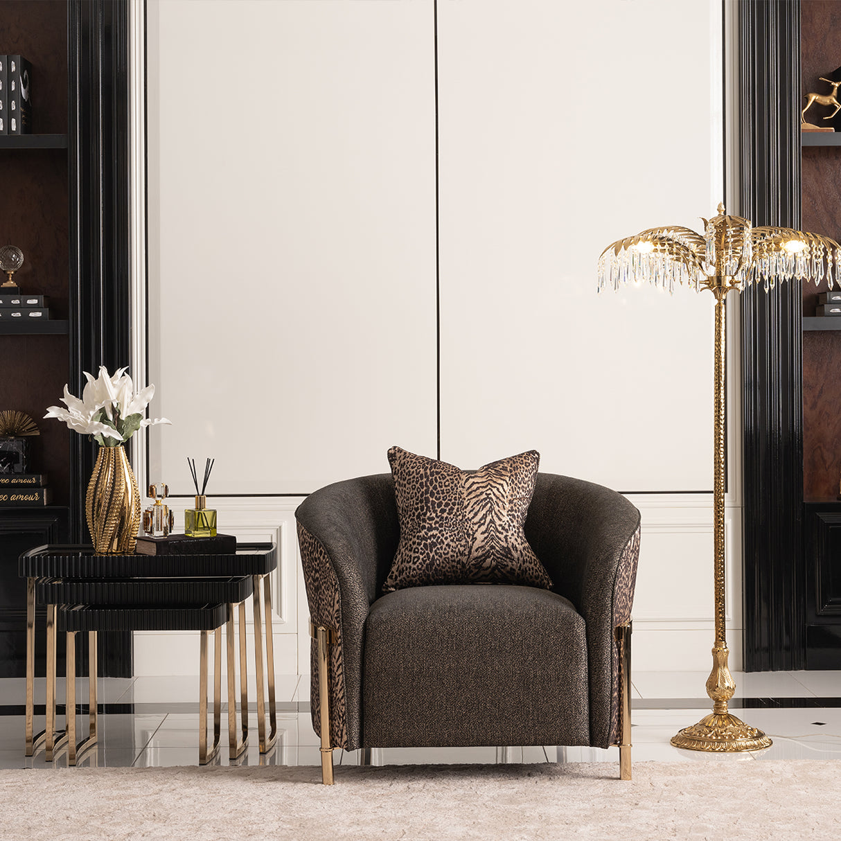 Lisbon Gold Chair Onyx Gold from Michael Amini - Luna Furniture