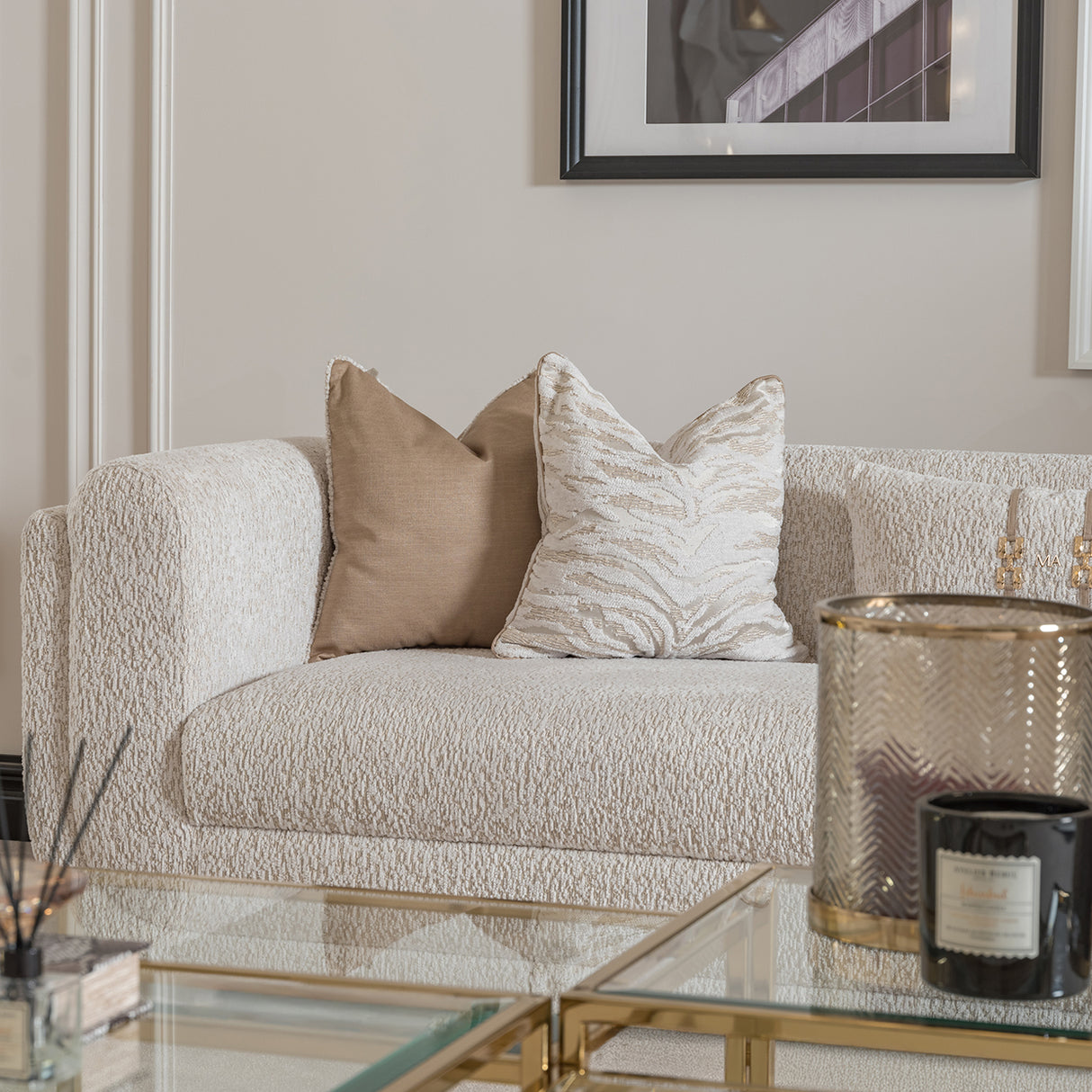 Savannah Breeze Bright Gold Mansion Sofa - Cashmere from Michael Amini - Luna Furniture
