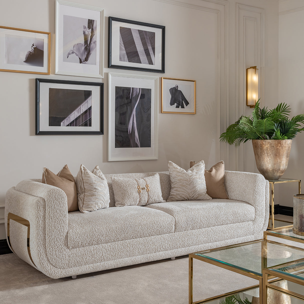 Savannah Breeze Bright Gold Mansion Sofa - Cashmere from Michael Amini - Luna Furniture