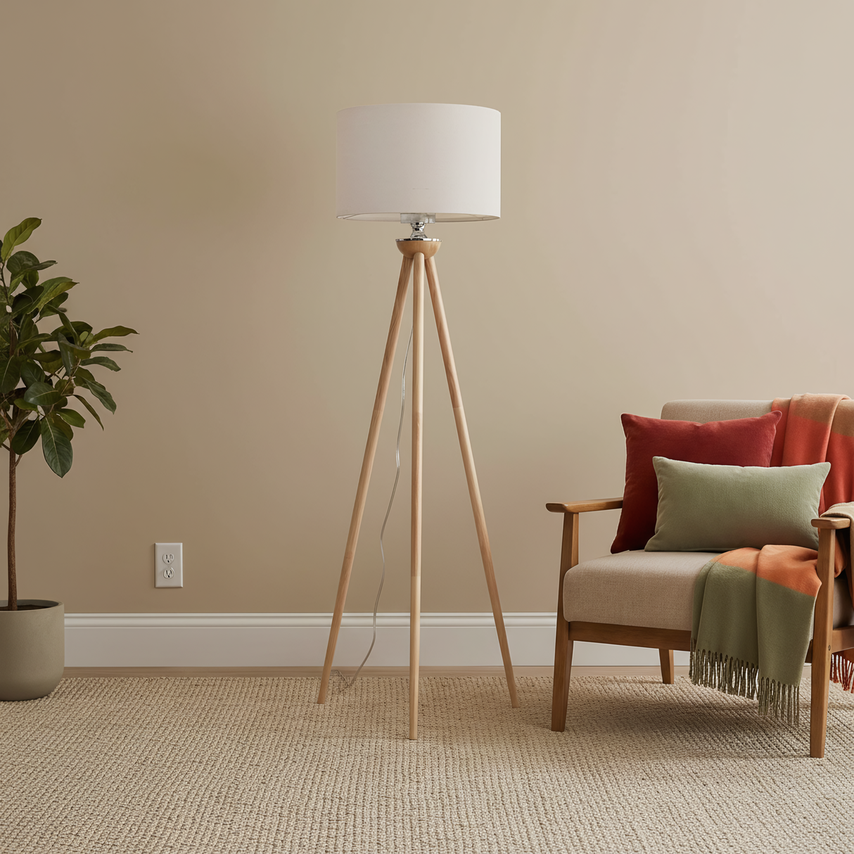 Lirios Three Legged Wooden Strip Floor Lamp - Natural from Ashcroft Furniture - Luna Furniture