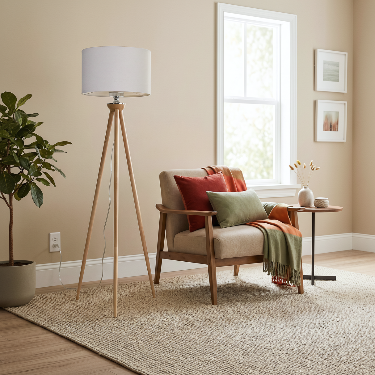 Lirios Three Legged Wooden Strip Floor Lamp - Natural from Ashcroft Furniture - Luna Furniture