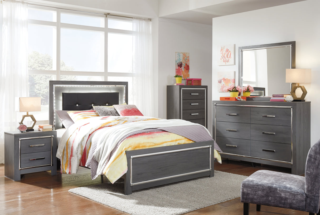 Lodanna Full Panel Bed with Mirrored Dresser, Chest and 2 Nightstands in Gray from Ashley - Luna Furniture