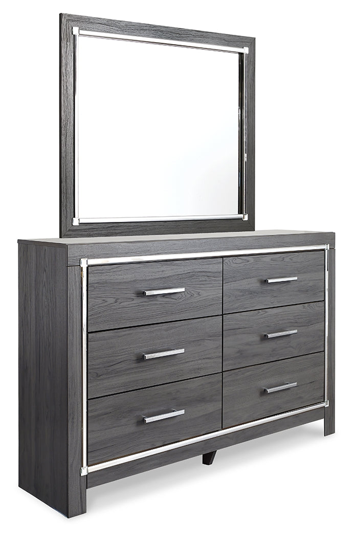 Lodanna Full Panel Bed with Mirrored Dresser, Chest and 2 Nightstands in Gray from Ashley - Luna Furniture