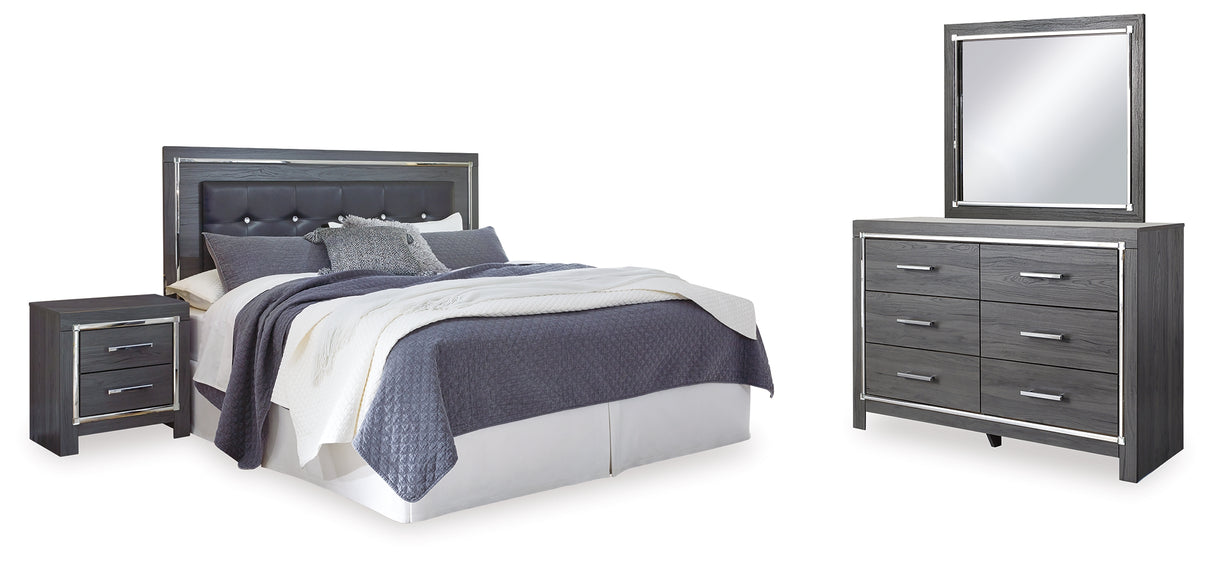 Lodanna Gray King Upholstered Panel Headboard, Dresser, Mirror, and Nightstand from Ashley - Luna Furniture