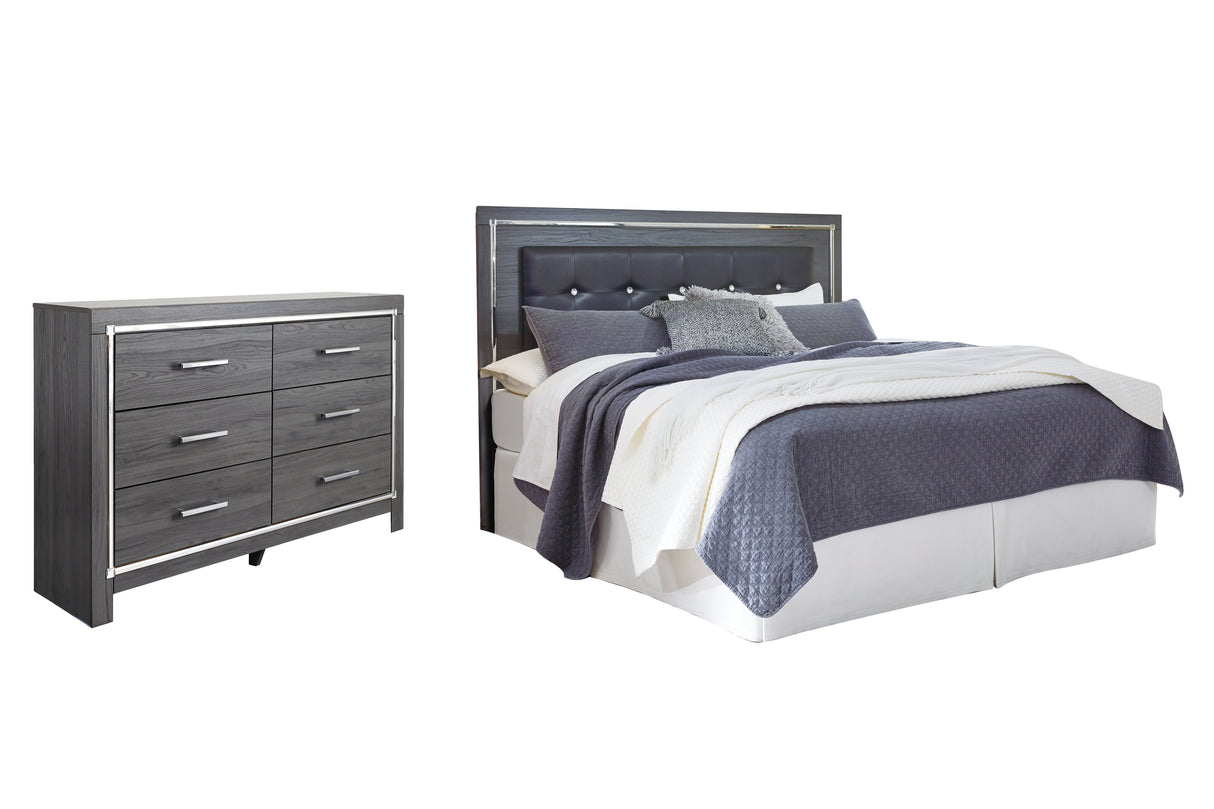 Lodanna King/California King Upholstered Panel Headboard Bed with Dresser in Gray from Ashley - Luna Furniture