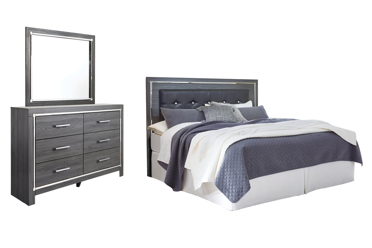 Lodanna King/California King Upholstered Panel Headboard Bed with Mirrored Dresser in Gray from Ashley - Luna Furniture
