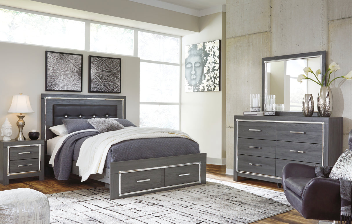 Lodanna Gray Queen Panel Bed with 2 Storage Drawers with Mirrored Dresser and Chest from Ashley Furniture - Luna Furniture