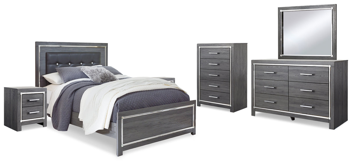 Lodanna Queen Panel Bed with Mirrored Dresser, Chest and 2 Nightstands in Gray from Ashley - Luna Furniture